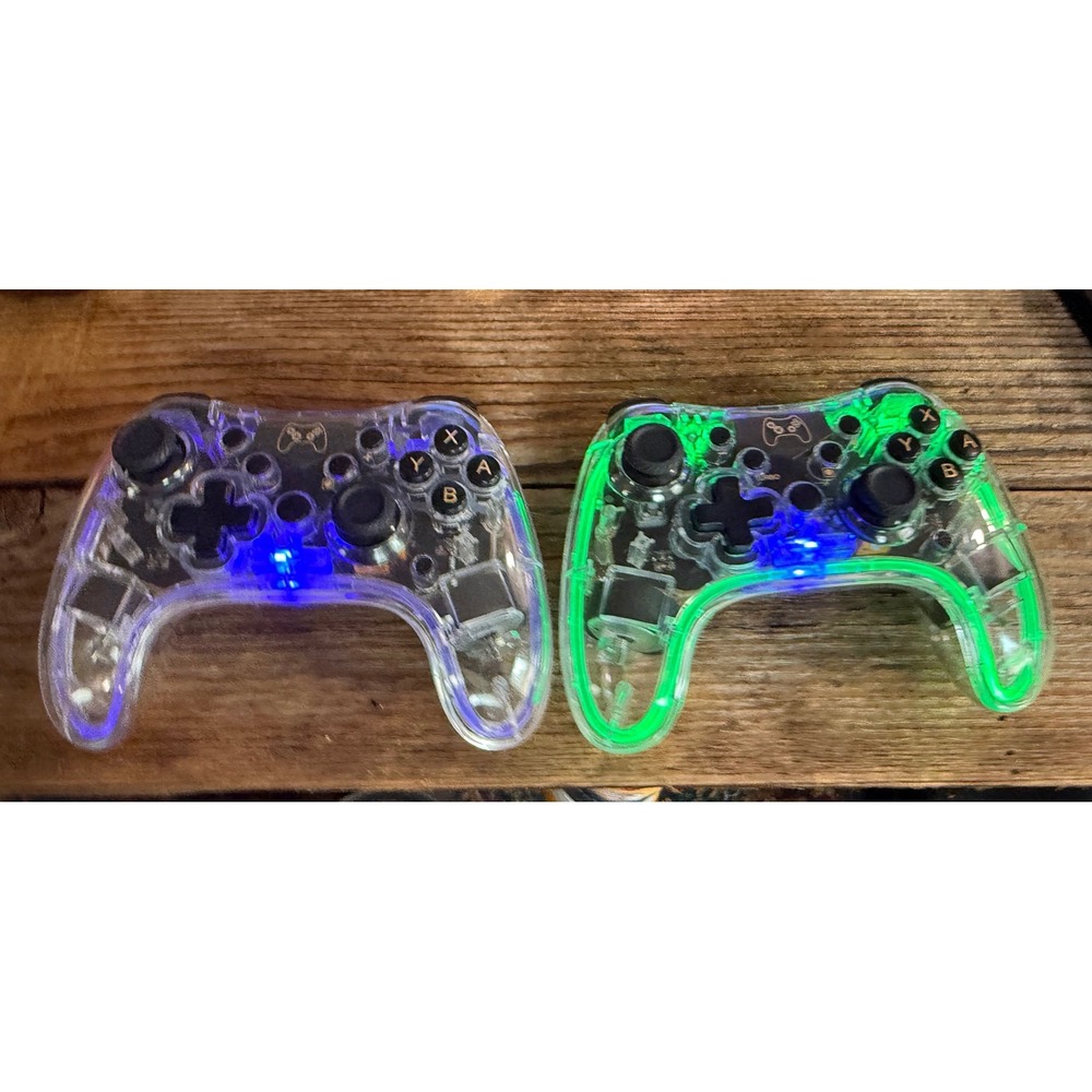 Clear Wireless Controller LED Light Up Nintendo Switch PC Blue Green B01 2 Pack!